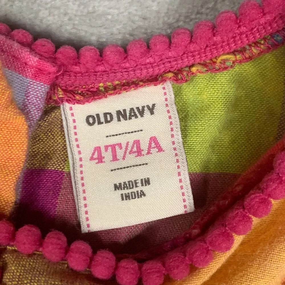 Old Navy 4T Toddler Girls Rainbow Plaid Madras Summer Dress 100% Cotton Pink